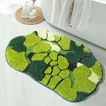 RORA Green Moss Bathroom Rugs Cute Leaf Bath Mat for Bathroom Non Slip Soft Microfiber Water Absorbent Aesthetic Green Bathroom Decor Boho Plush Rug for Shower, 32×20 Inch