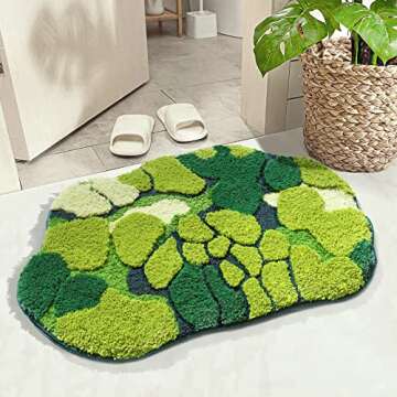 RORA Green Moss Bathroom Rugs Cute Leaf Bath Mat for Bathroom Non Slip Soft Microfiber Water Absorbent Aesthetic Green Bathroom Decor Boho Plush Rug for Shower, 32×20 Inch
