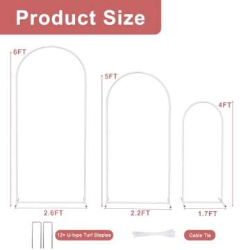 Arch Backdrop Stand Set of 3, 6FT,5FT,4FT, Metal Wedding Balloon Arch Stand,Photo Arched Backdrop Frame for Parties Anniversary Birthday Bridal Shower Home (White)
