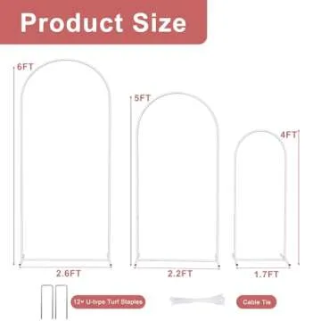 Arch Backdrop Stand Set of 3, 6FT,5FT,4FT, Metal Wedding Balloon Arch Stand,Photo Arched Backdrop Frame for Parties Anniversary Birthday Bridal Shower Home (White)