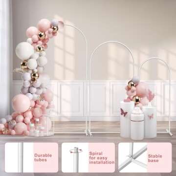 Arch Backdrop Stand Set of 3, 6FT,5FT,4FT, Metal Wedding Balloon Arch Stand,Photo Arched Backdrop Frame for Parties Anniversary Birthday Bridal Shower Home (White)