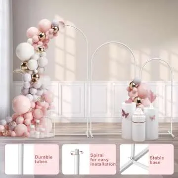 Arch Backdrop Stand Set of 3, 6FT,5FT,4FT, Metal Wedding Balloon Arch Stand,Photo Arched Backdrop Frame for Parties Anniversary Birthday Bridal Shower Home (White)
