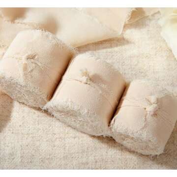 JEDIA Chiffon Ribbon, 3 Rolls Champagne Beige Ribbon for Gift Wrapping, 1.5" x 7Yd Chiffon Ribbon Se...