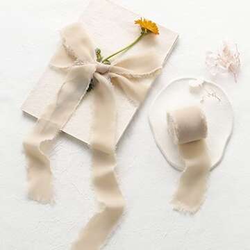 JEDIA Chiffon Ribbon, 3 Rolls Champagne Beige Ribbon for Gift Wrapping, 1.5" x 7Yd Chiffon Ribbon Set for Wedding, Bouquet Wrap, Bridal Bouquets, Wedding Invitations, DIY Crafts