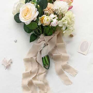 JEDIA Chiffon Ribbon, 3 Rolls Champagne Beige Ribbon for Gift Wrapping, 1.5" x 7Yd Chiffon Ribbon Set for Wedding, Bouquet Wrap, Bridal Bouquets, Wedding Invitations, DIY Crafts