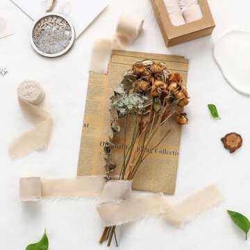 JEDIA Chiffon Ribbon, 3 Rolls Champagne Beige Ribbon for Gift Wrapping, 1.5" x 7Yd Chiffon Ribbon Set for Wedding, Bouquet Wrap, Bridal Bouquets, Wedding Invitations, DIY Crafts