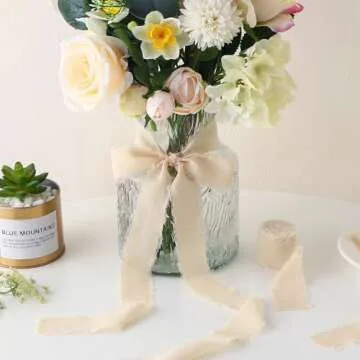 JEDIA Chiffon Ribbon, 3 Rolls Champagne Beige Ribbon for Gift Wrapping, 1.5" x 7Yd Chiffon Ribbon Set for Wedding, Bouquet Wrap, Bridal Bouquets, Wedding Invitations, DIY Crafts