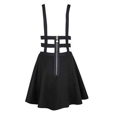 EXCHIC Women's A-Line Suspender Mini Skirt, Black