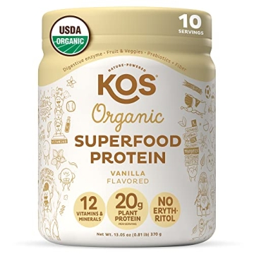 KOS Plant Based Protein Powder, Vanilla USDA Organic - Low Carb Pea Protein Blend, Vegan Superfood R...