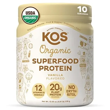 KOS Plant Based Protein Powder, Vanilla USDA Organic - Low Carb Pea Protein Blend, Vegan Superfood R...