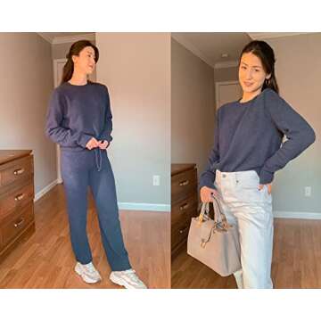 luvamia Women's Casual Fuzzy Fleece Knitted Pajama Set Two Pieces Long Pj Sets Joggers Loungewear Sleepwear Nightwear Womens Pajamas Set Cute Sets For Women Outfits Two Piece Outfit Navy Blue Large