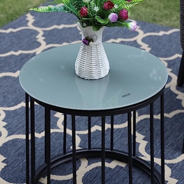 PHI VILLA 3-Piece Patio Conversation Bistro Chat Set All-Weather Wicker Outdoor Furniture for Small Patio, Porch, Balcony w/ 2 Wide Ergonomic Chairs, Glass Top Side Table (Grey)