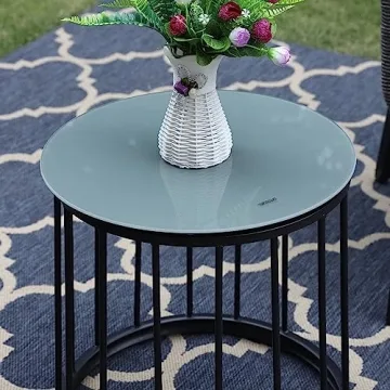 PHI VILLA 3-Piece Patio Conversation Bistro Chat Set All-Weather Wicker Outdoor Furniture for Small Patio, Porch, Balcony w/ 2 Wide Ergonomic Chairs, Glass Top Side Table (Grey)