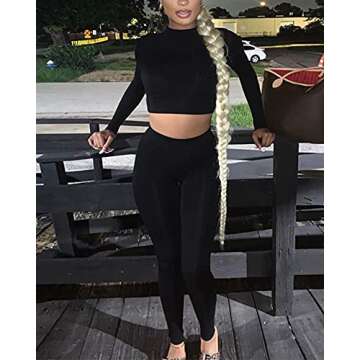 Mulisky Women’s Casual 2 Piece Outfits Sexy Bodycon Long Sleeve Crop Top with Long Pants Tracksuit Set Jumpsuits Black L