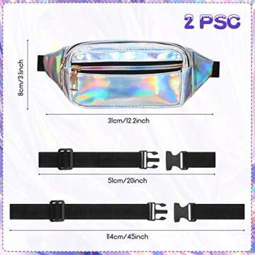 2 Pieces Fanny Pack Shiny Holographic Rave Cute Fanny Pack Waterproof Neon Waist Bags Adjustable for...