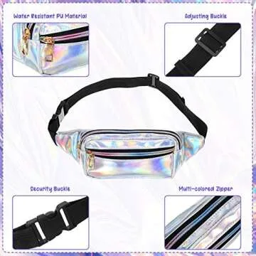 2 Pieces Fanny Pack Shiny Holographic Rave Cute Fanny Pack Waterproof Neon Waist Bags Adjustable for Women Festival Party Travel Hiking Outdoor Activities (Silver, Pink, Medium)