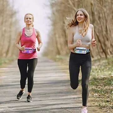 2 Pieces Fanny Pack Shiny Holographic Rave Cute Fanny Pack Waterproof Neon Waist Bags Adjustable for Women Festival Party Travel Hiking Outdoor Activities (Silver, Pink, Medium)