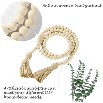 Farmhouse 59in Wooden Bead Garland with Eucalyptus Stems