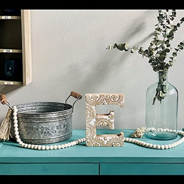 Farmhouse 59in Wooden Bead Garland with Eucalyptus Stems