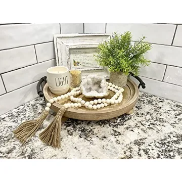 Farmhouse 59in Wooden Bead Garland with Eucalyptus Stems