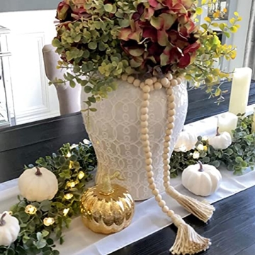 Farmhouse 59in Wooden Bead Garland with Eucalyptus Stems