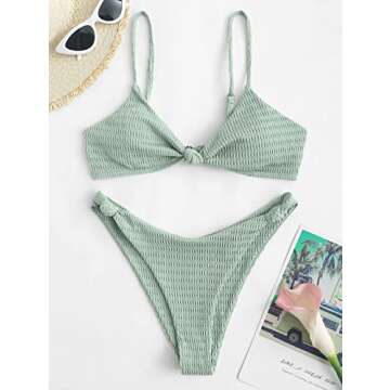 Stylish ZAFUL High Cut Cheeky Knot Bikini Swimwear