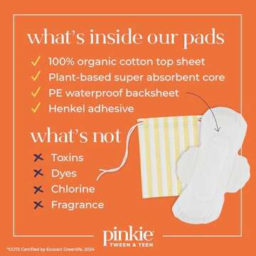 Pinkie Period Starter Pads for Tweens & Teens - Organic Cotton