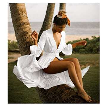 Wander Agio Womens Bikini Cover Ups Beach Casual Dress Coverup Swimsuits Long Cardigan Button White 6