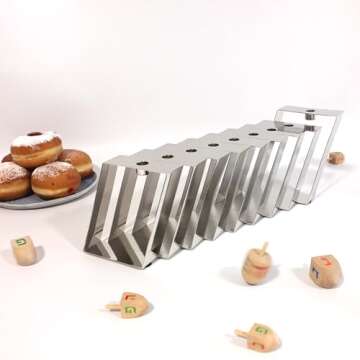 Mickala 5" Handmade 9 Branch Hanukkah Menorah - A Modern Twist on Traditional Stainless Steel Judaica for Candles, Home Decor and Candle Holder, Hanukkah Decorations for Home, Hanukkah Gifts (Silver)