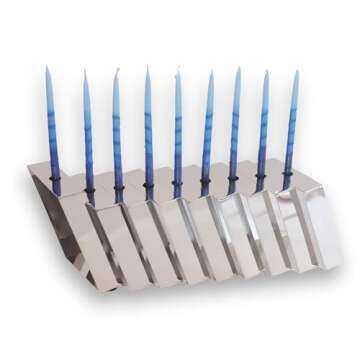 Mickala 5" Handmade 9 Branch Hanukkah Menorah - A Modern Twist on Traditional Stainless Steel Judaica for Candles, Home Decor and Candle Holder, Hanukkah Decorations for Home, Hanukkah Gifts (Silver)