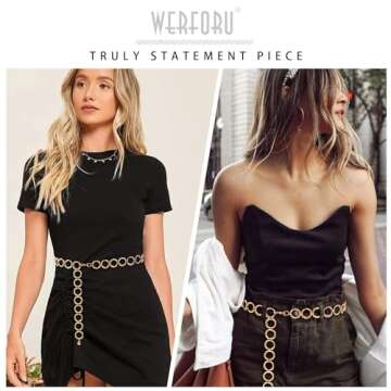 WERFORU Women Metal Link Body Chain Belt Ladies Waist Chain Belts for Jeans Dress, Gold,Fit waist size below 44 inches