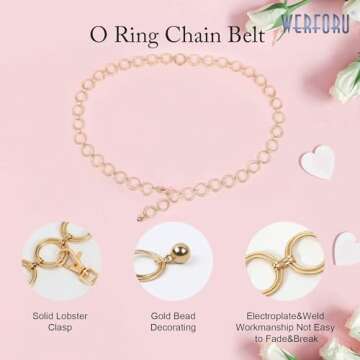 WERFORU Women Metal Link Body Chain Belt Ladies Waist Chain Belts for Jeans Dress, Gold,Fit waist size below 44 inches