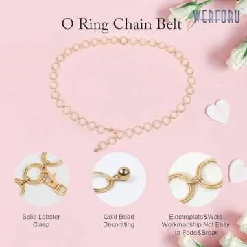 WERFORU Women Metal Link Body Chain Belt Ladies Waist Chain Belts for Jeans Dress, Gold,Fit waist size below 44 inches