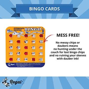 Regal Games Finger-Tip Shutter Bingo Cards with Sliding Windows - Interstate Highway Game Set - Travel Bingo Game for Adults & Kids - Reusable, No Chips & Daubers Needed - 4 Packs - Orange