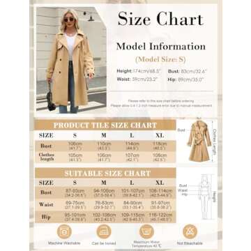 Uikue Trench Coat Women Double Breasted Windproof Classic Lapel Belted Long Outerwear Overcoat with Belt(Khaki,S)
