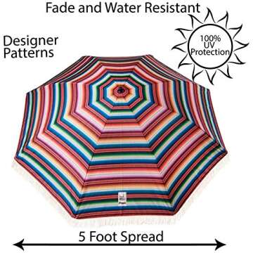 beachBRELLA Beach Umbrella with Fringe - UV Protection & Portability