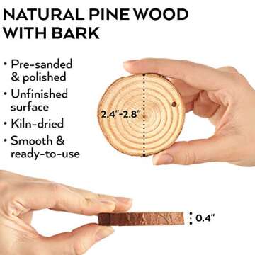 ARTEZA Natural Wood Slices, 2.4-2.8 Inch Diameter, Set of 45, Brown Round Pine Wood Discs with Bark ...
