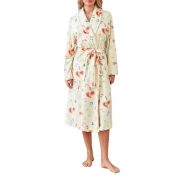 Owl's-Yard Women's Soft Summer Dressing Gown Floral Fruit Print Plush Shawl Collar Bathrobe Warm Lou...