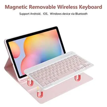Keyboard Case for Samsung Galaxy Tab S6 Lite 10.4 Inch 2022/2020, Galaxy Tab S6 Lite SM-P610/P613/P615/P619 Tablet Cover Case with Detachable Wireless Keyboard S Pen Holder, Pink
