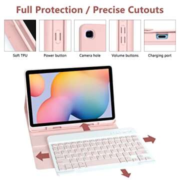 Keyboard Case for Samsung Galaxy Tab S6 Lite 10.4 Inch 2022/2020, Galaxy Tab S6 Lite SM-P610/P613/P615/P619 Tablet Cover Case with Detachable Wireless Keyboard S Pen Holder, Pink