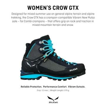 Salewa Women's Crow GTX Waterproof Gore-Tex Trail Boots for Trekking, Climbing, & Mountaineering - P...