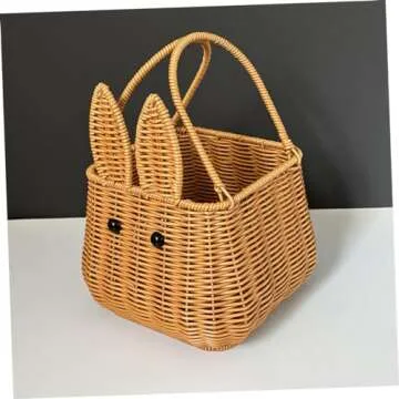 Cute Rabbit Wicker Basket for Storage and Picnics