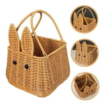 Cute Rabbit Wicker Basket for Storage and Picnics