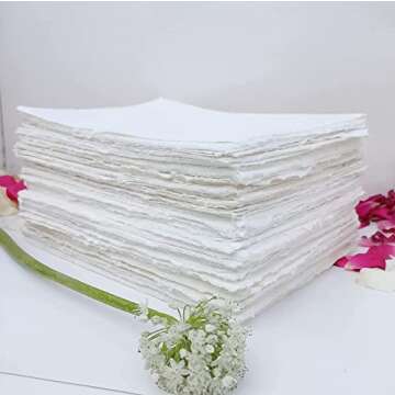 Deckle Papers® 4x9" Wedding Invitation Card Stock, Baby Shower Card Stock Handmade Paper, Cotton Pa...