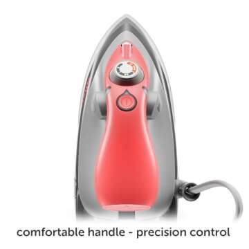 Oliso M3Pro Project Steam Iron with Solemate - for Sewing, Quilting, Crafting, and Travel | 1000 Watt Ceramic Soleplate Steam Iron | Coral