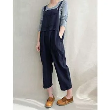 Lncropo Women's Baggy Linen Overalls Jumpsuit with Pockets