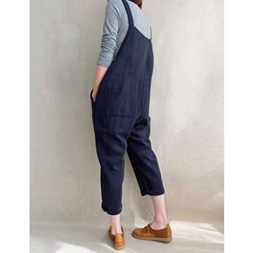 Lncropo Women's Baggy Linen Overalls Jumpsuit with Pockets