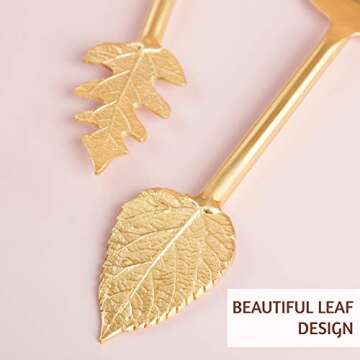 Folkulture Wedding Cake Knife and Server Set, Stainless Steel Cake Cutting Set or Pie Patry Serving Set, Large 2-piece Dessert Set, Gold Leaf