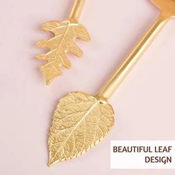 Folkulture Wedding Cake Knife and Server Set, Stainless Steel Cake Cutting Set or Pie Patry Serving Set, Large 2-piece Dessert Set, Gold Leaf