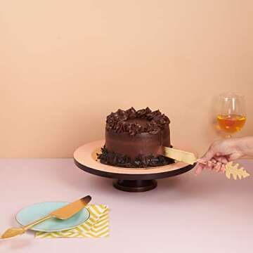 Folkulture Wedding Cake Knife and Server Set, Stainless Steel Cake Cutting Set or Pie Patry Serving Set, Large 2-piece Dessert Set, Gold Leaf